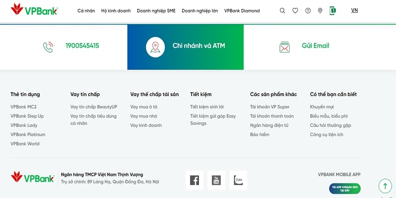 Tổng đài VPBank được cập nhật ngay trên website ngân hàng